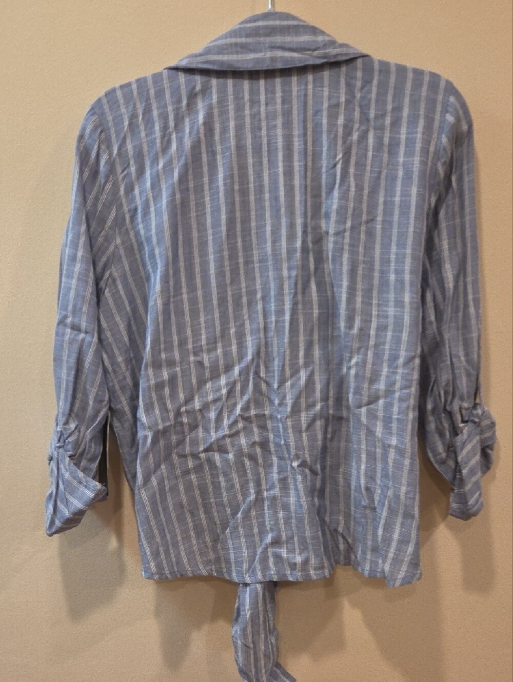 Blush Blue and White Striped Tie-Front Shirt - Picture 9 of 11